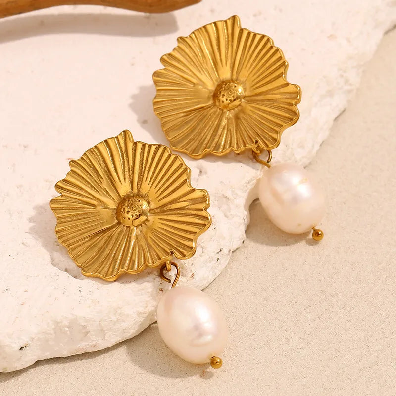 1-Paar-Elegant-Klassischer-Stil-Spitze-berzug-Edelstahl-304-18-Karat-Vergoldet-Tropfenohrringe