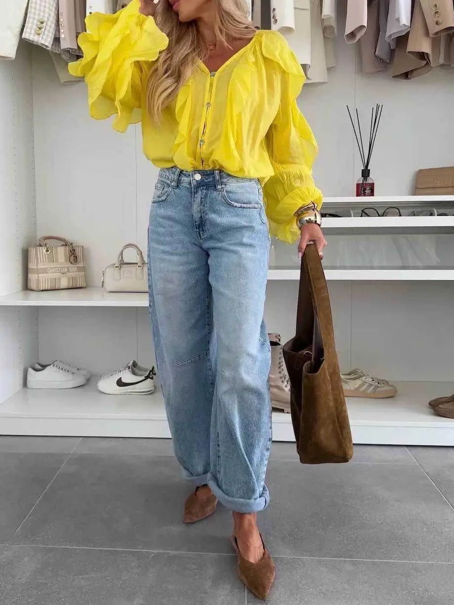 high rise ballon jean | light blue