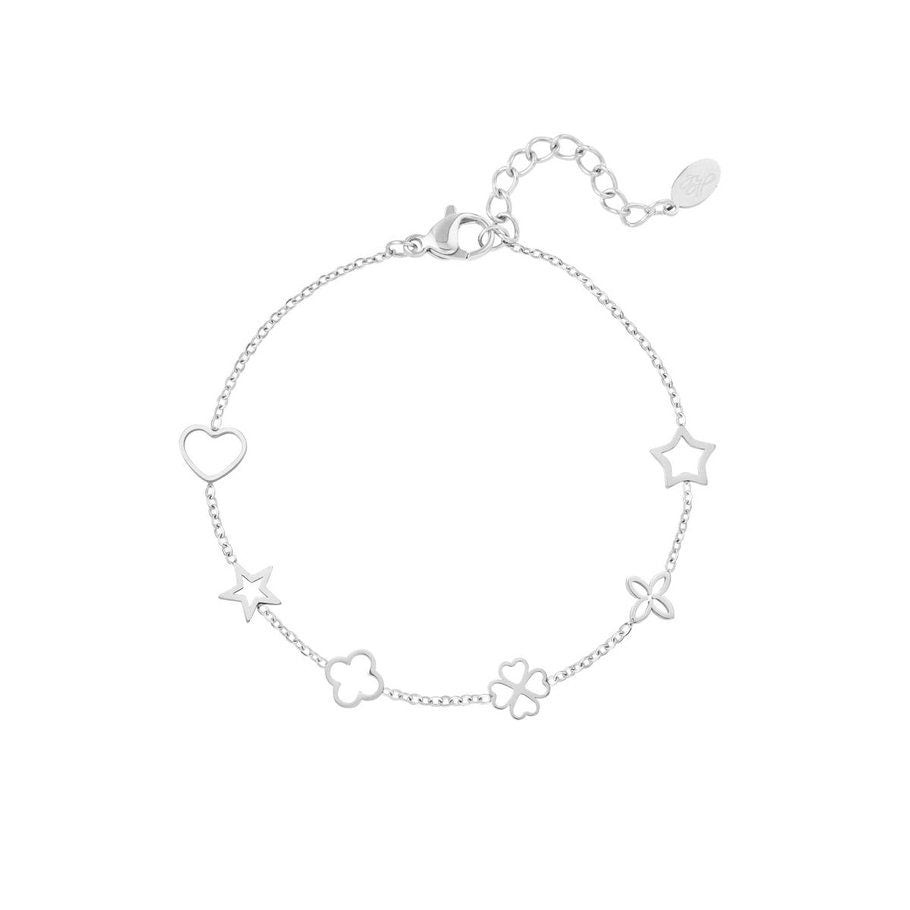 Silbernes Edelstahl-Armband mit Herz, Stern, Blume und Kleeblatt – Joyful Lou von Ankerliebe