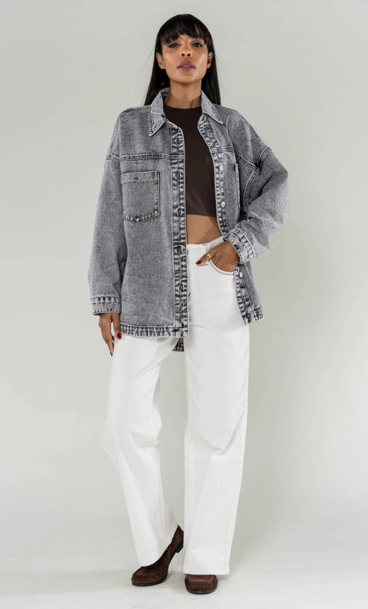 oversized jeanshemd | washed grey