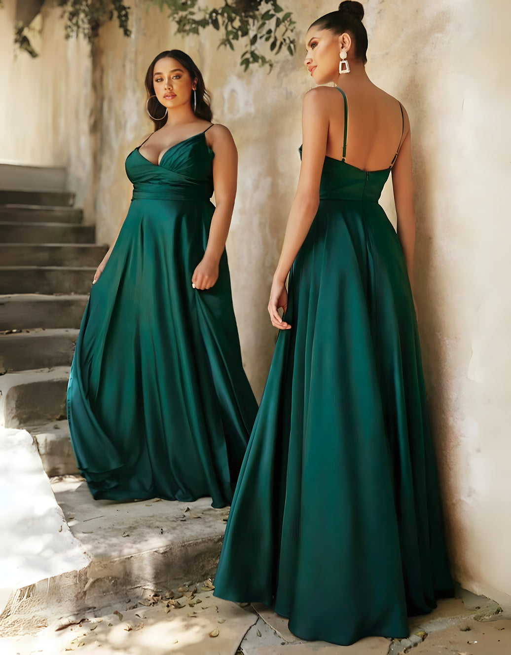 abendkleid in a-linie mit wickeloptik, v-ausschnitt und hohem beinschlitz | smaragd