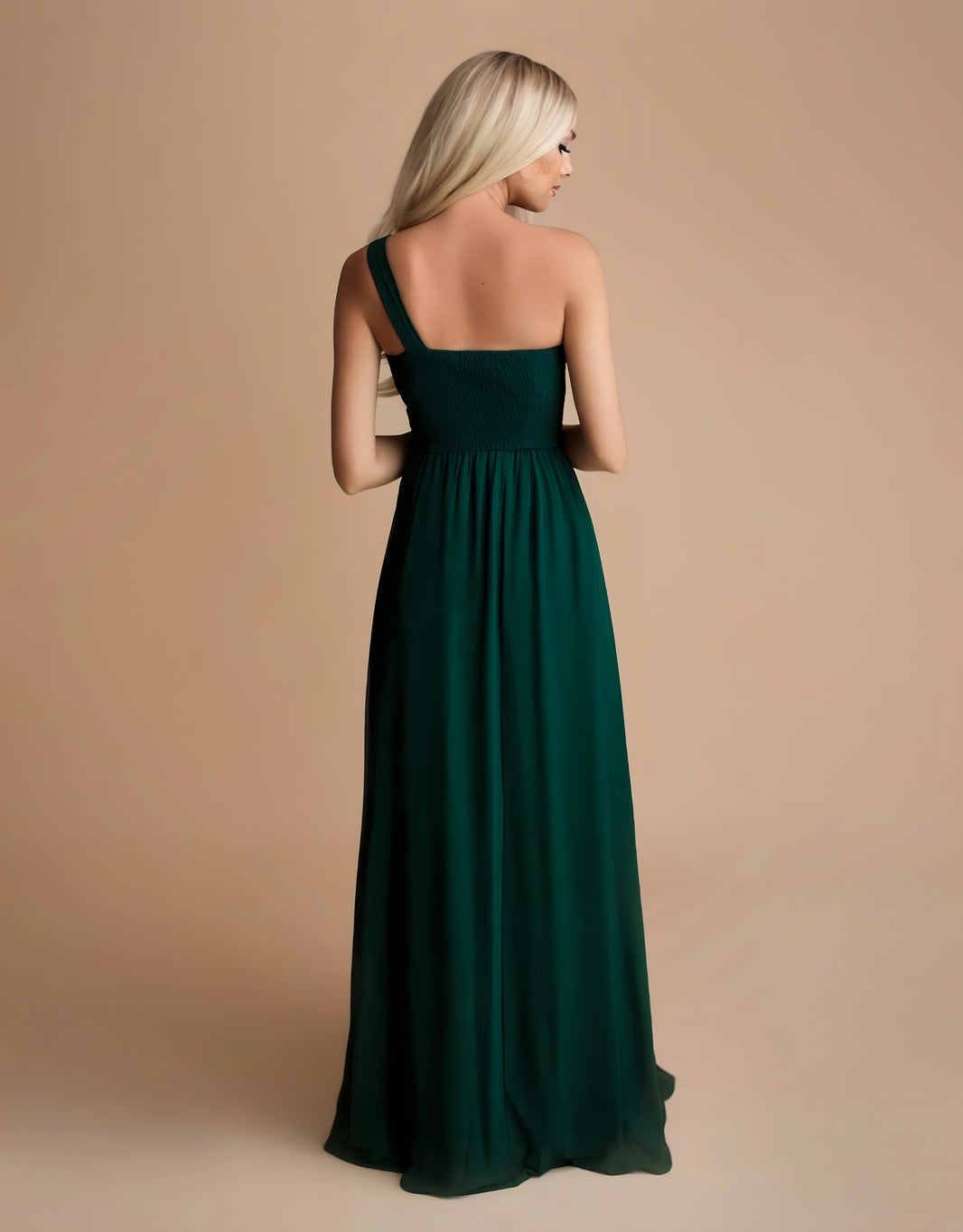 image elegantes one-shoulder-abendkleid mit hohem beinschlitz & flexiblem rücken | smaragd