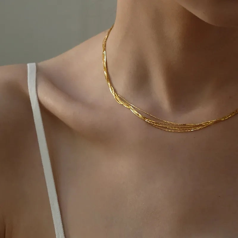 image Gro-handel-Schmuck-Einfacher-Stil-Geometrisch-Titan-Stahl-18-Karat-Vergoldet-berzug-Halskette