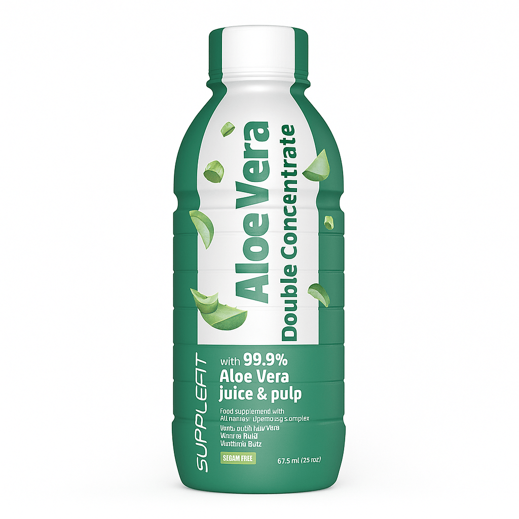 SuppleFit Aloe Vera Double Concentrate – 675 ml Flasche mit 99,9 % Aloe Vera Saft und Fruchtfleisch, angereichert mit Vitamin C & B3.