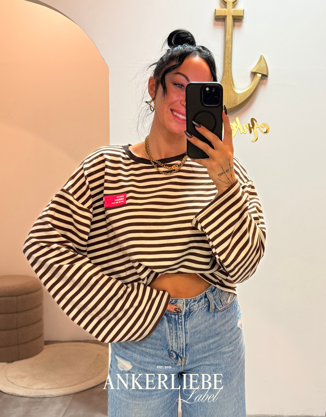 coco | stripe longsleeve - creme/braun
