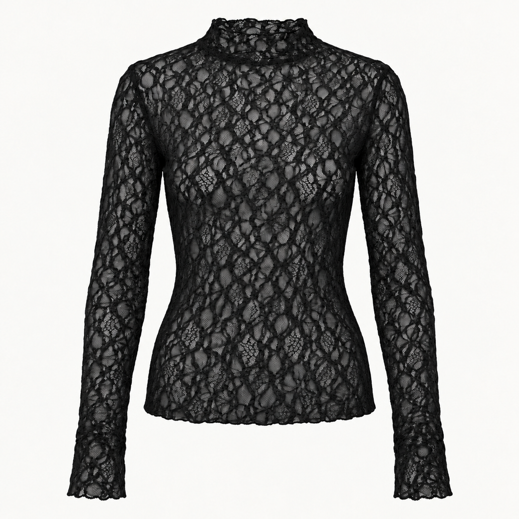 spitzenshirt langarm | schwarz
