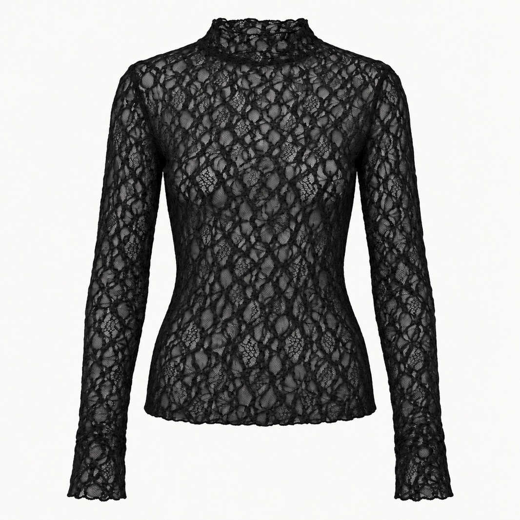 spitzenshirt langarm | schwarz