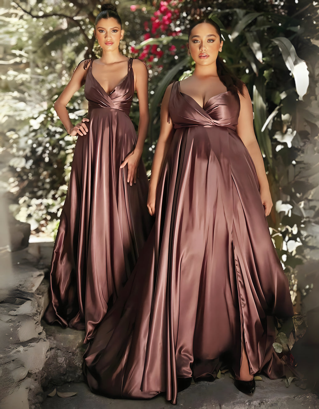 Elegantes A-Linien-Abendkleid mit Drapierung und Beinschlitz | Schokobraun