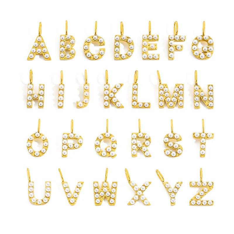 image Vintage-Style-Letter-Stainless-Steel-Imitation-Pearl-Plating-Charms