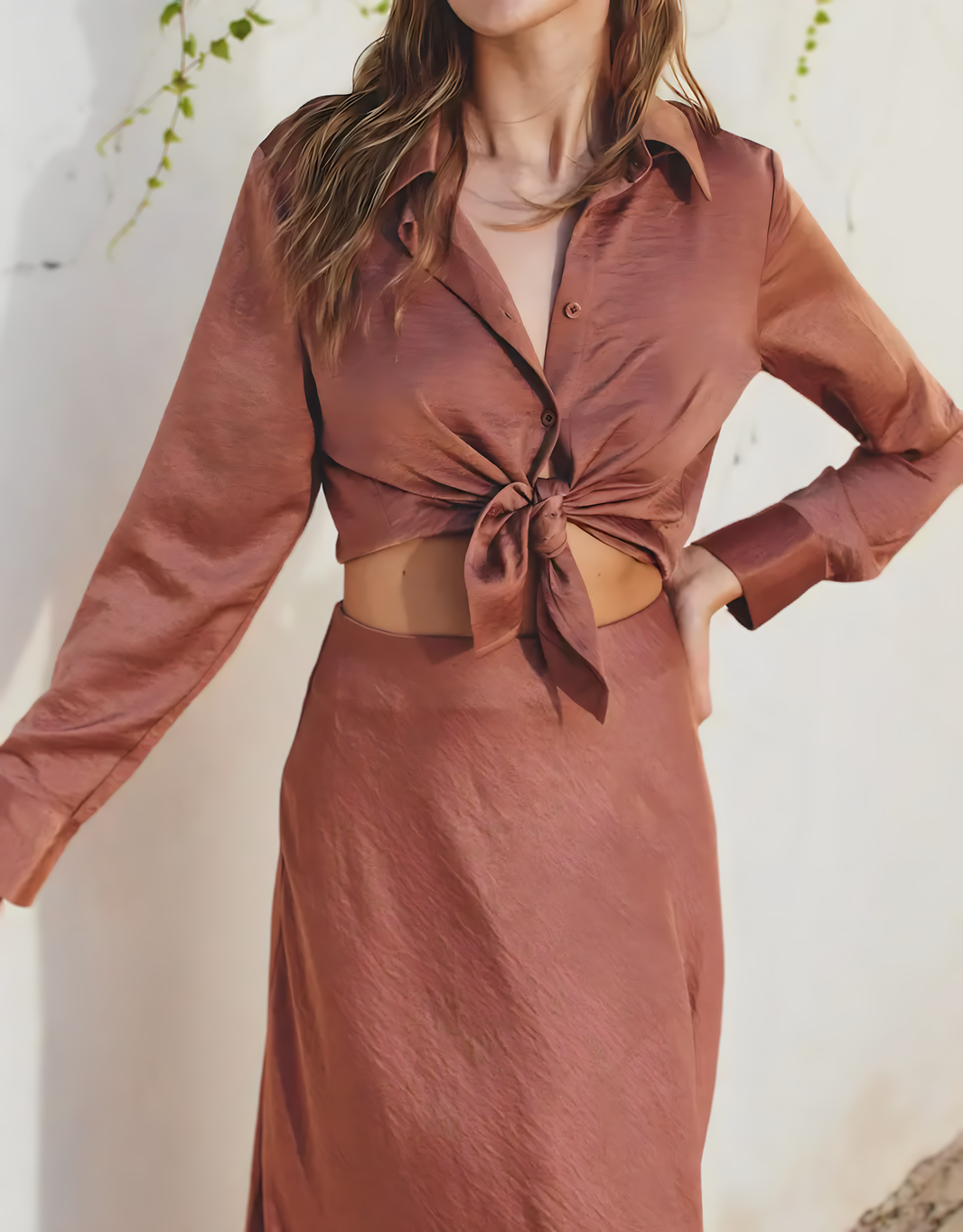 image Midikleid mit Knotendetail und Hemdblusen-Oberteil | Terrakotta