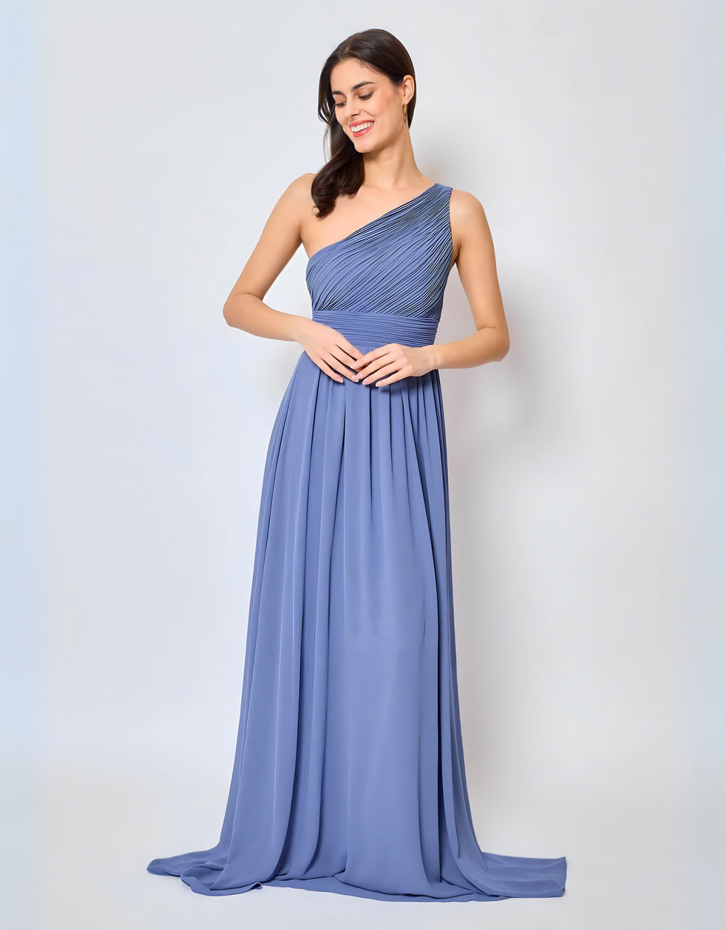 One-Shoulder Abendkleid mit Drapierung und flexiblem Rücken | Jeansblau