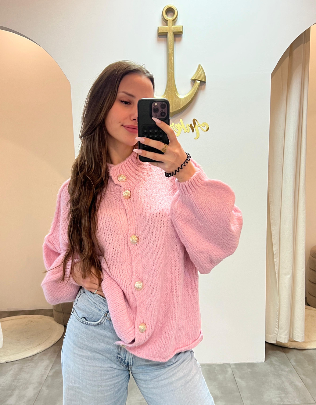 wollweste mit knöpfen | rosa