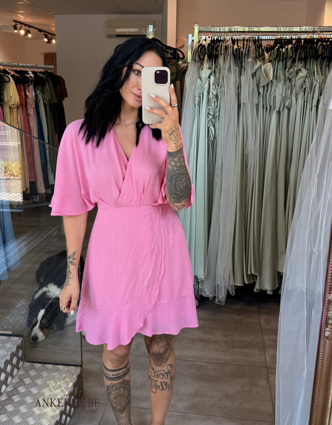 leichtes Sommerkleid in Wickeloptik | rosa