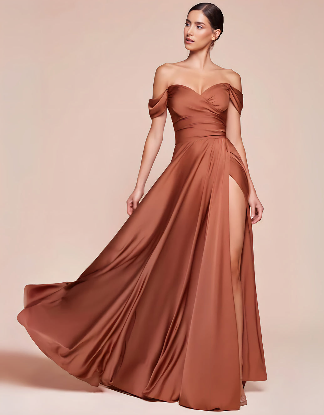 elegantes a-linien-abendkleid mit wickeloptik, herzausschnitt & carmen-trägern | sienna