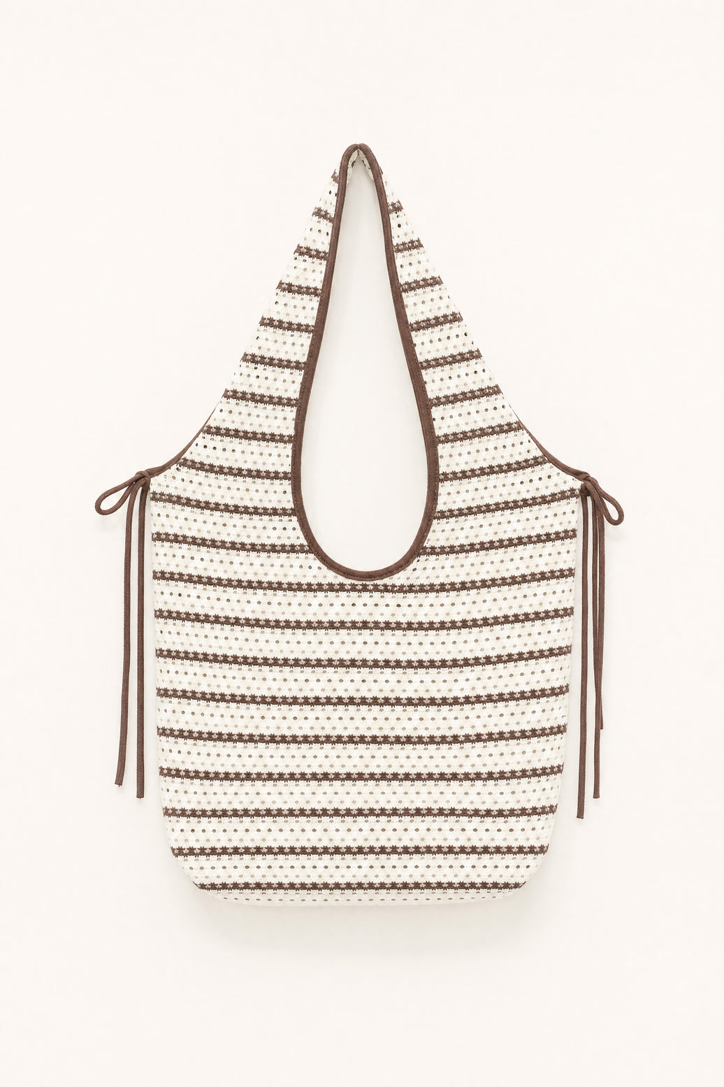 gehäkelte Schultertasche mit Streifenmuster | creme-braun