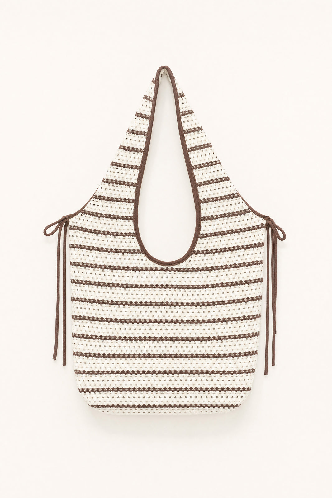 gehäkelte Schultertasche mit Streifenmuster | creme-braun