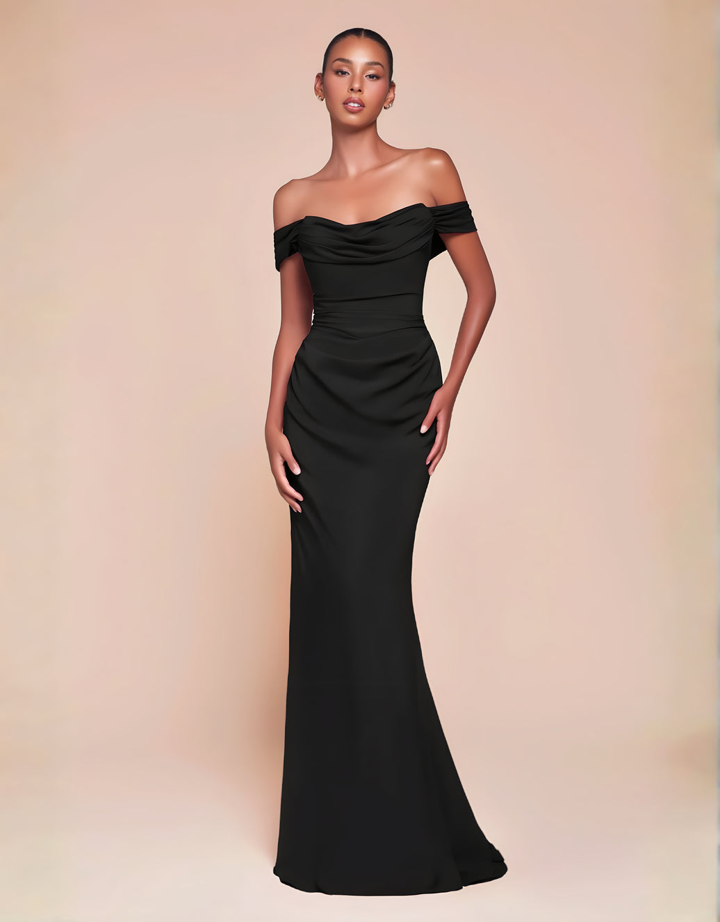 Figurbetontes One-Shoulder-Abendkleid mit Drapierung & Schal-Detail | Schwarz