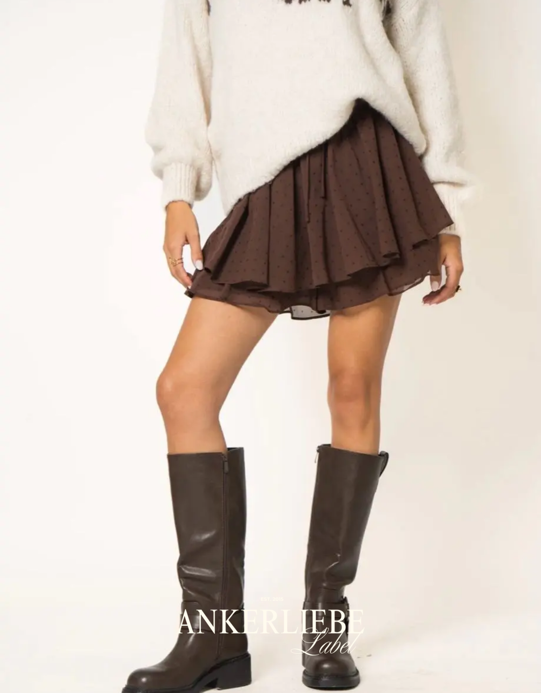 hosenrock gepunktet skort stretch | schokobraun