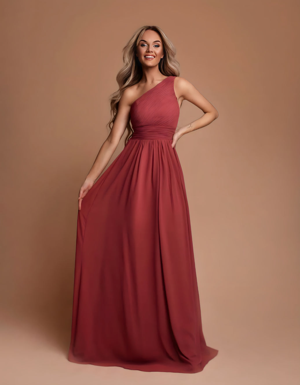 One-Shoulder Abendkleid mit Drapierung und flexiblem Rücken | Berry Rose