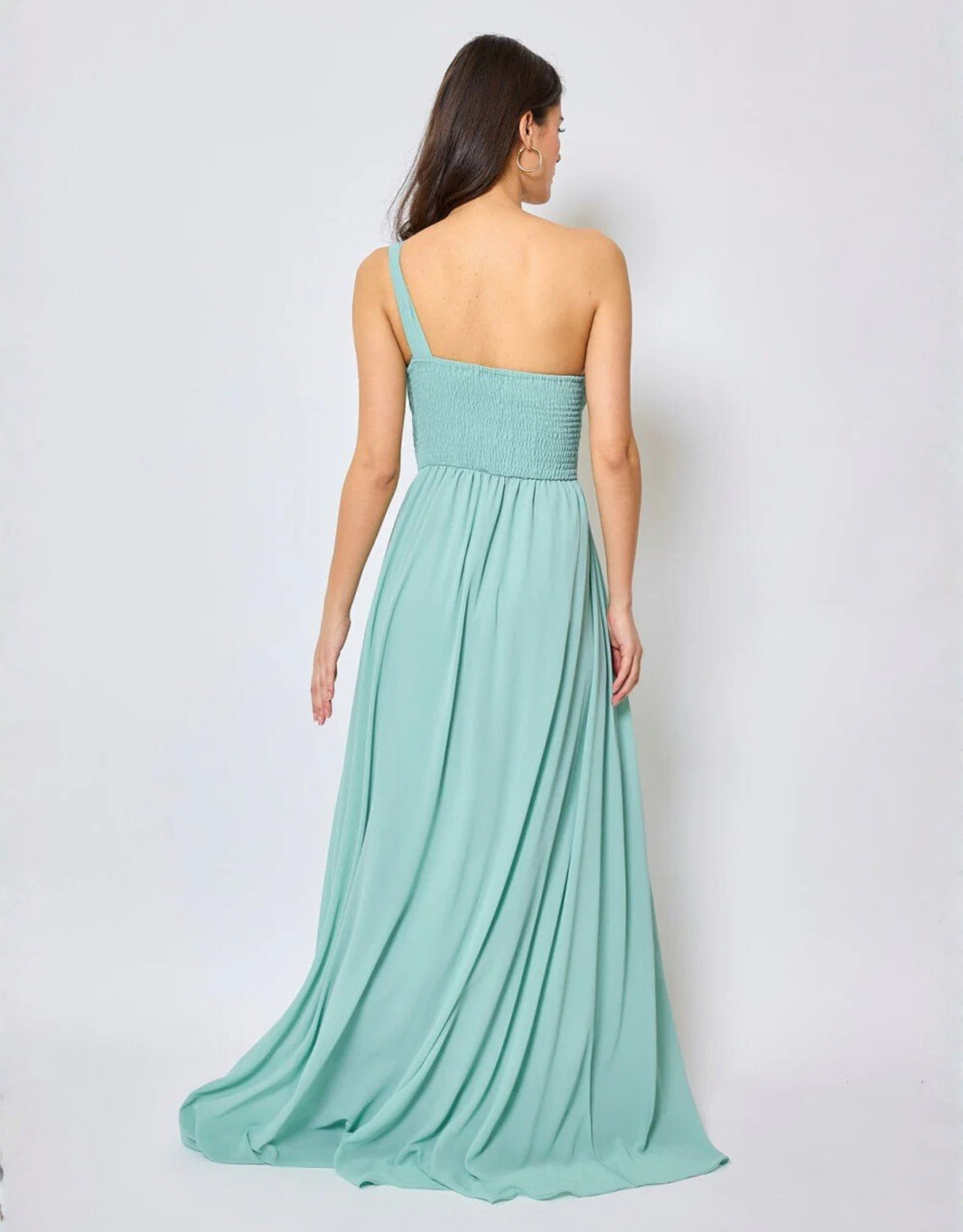 image One-Shoulder Abendkleid mit Drapierung und flexiblem Rücken | Mint