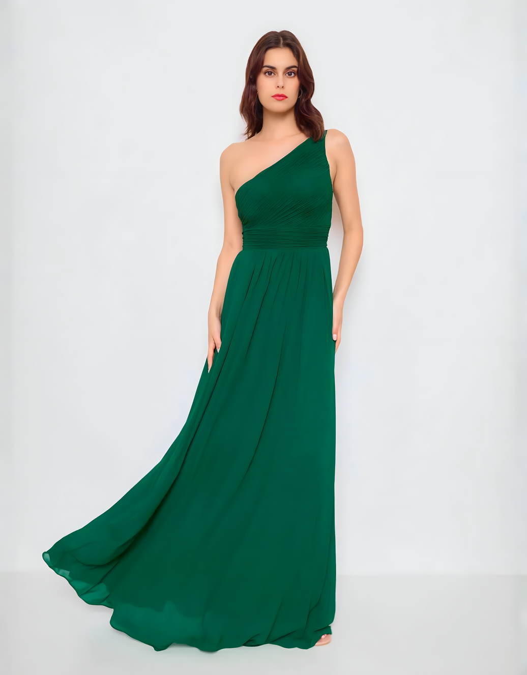 One-Shoulder Abendkleid mit Drapierung und flexiblem Rücken | Smaragd