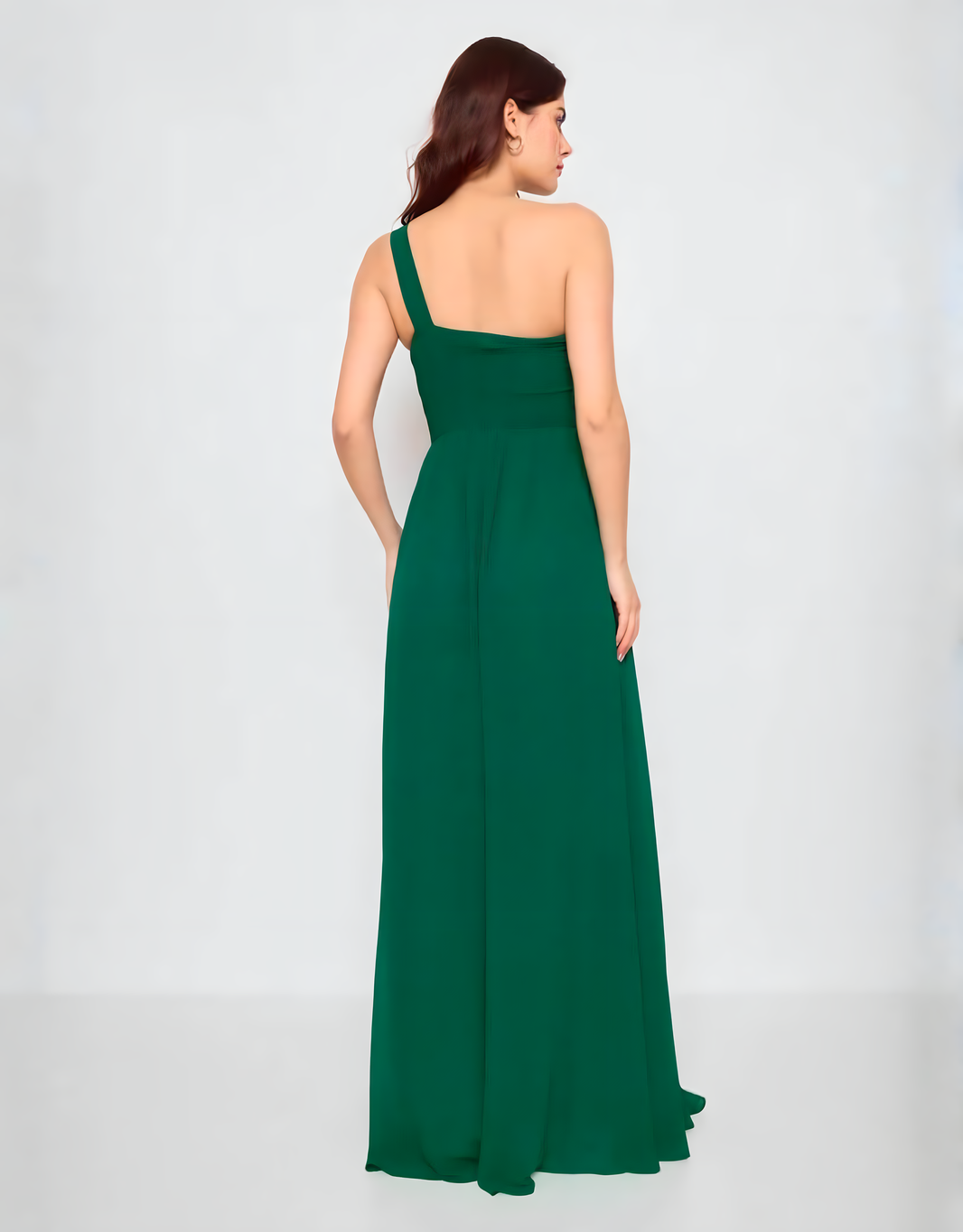image One-Shoulder Abendkleid mit Drapierung und flexiblem Rücken | Smaragd