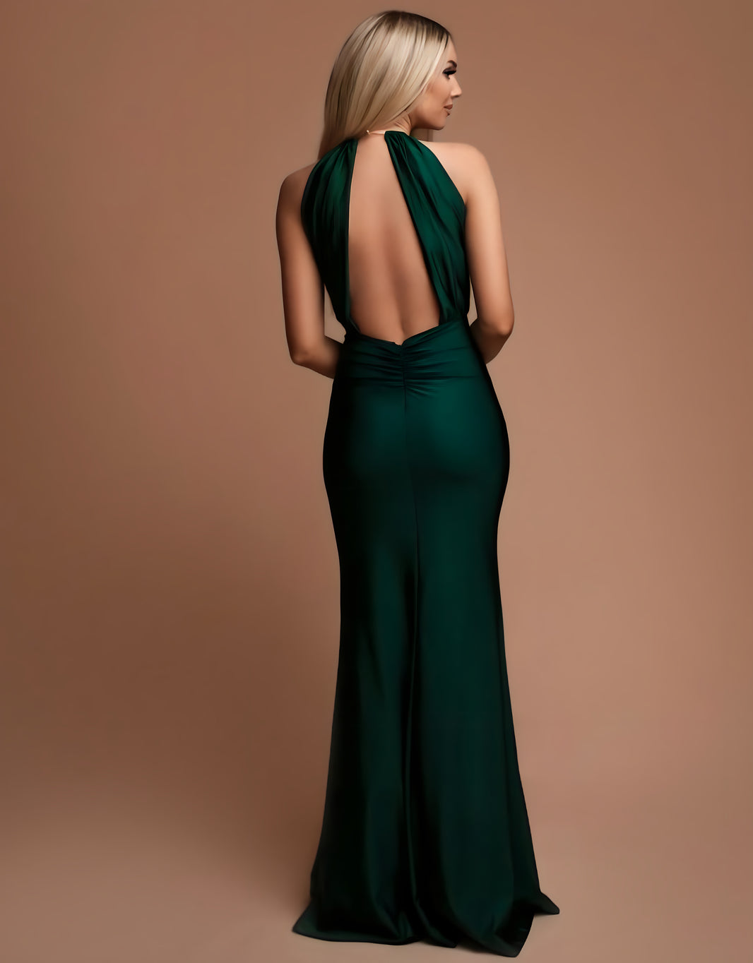 image Mermaid-Abendkleid mit Neckholder, Rückenausschnitt und Drapierung | Smaragd