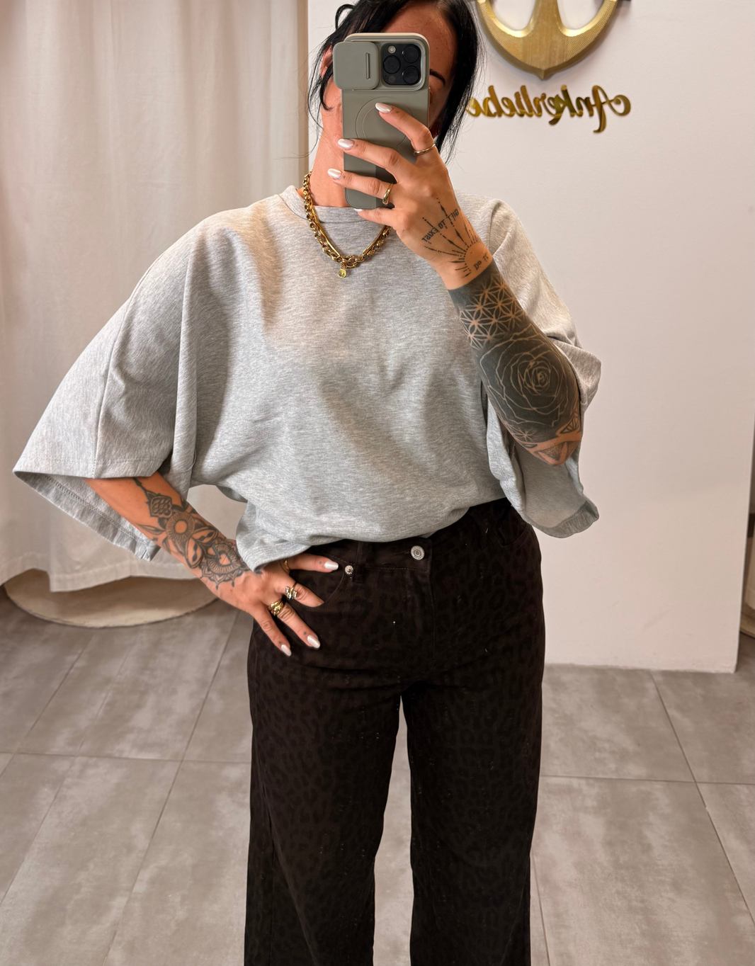 cotton perfect crop shirt | oversized | grau