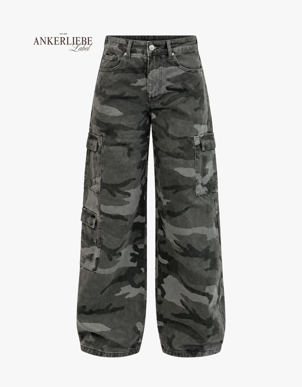 wide leg cargo jean | grey camouflage