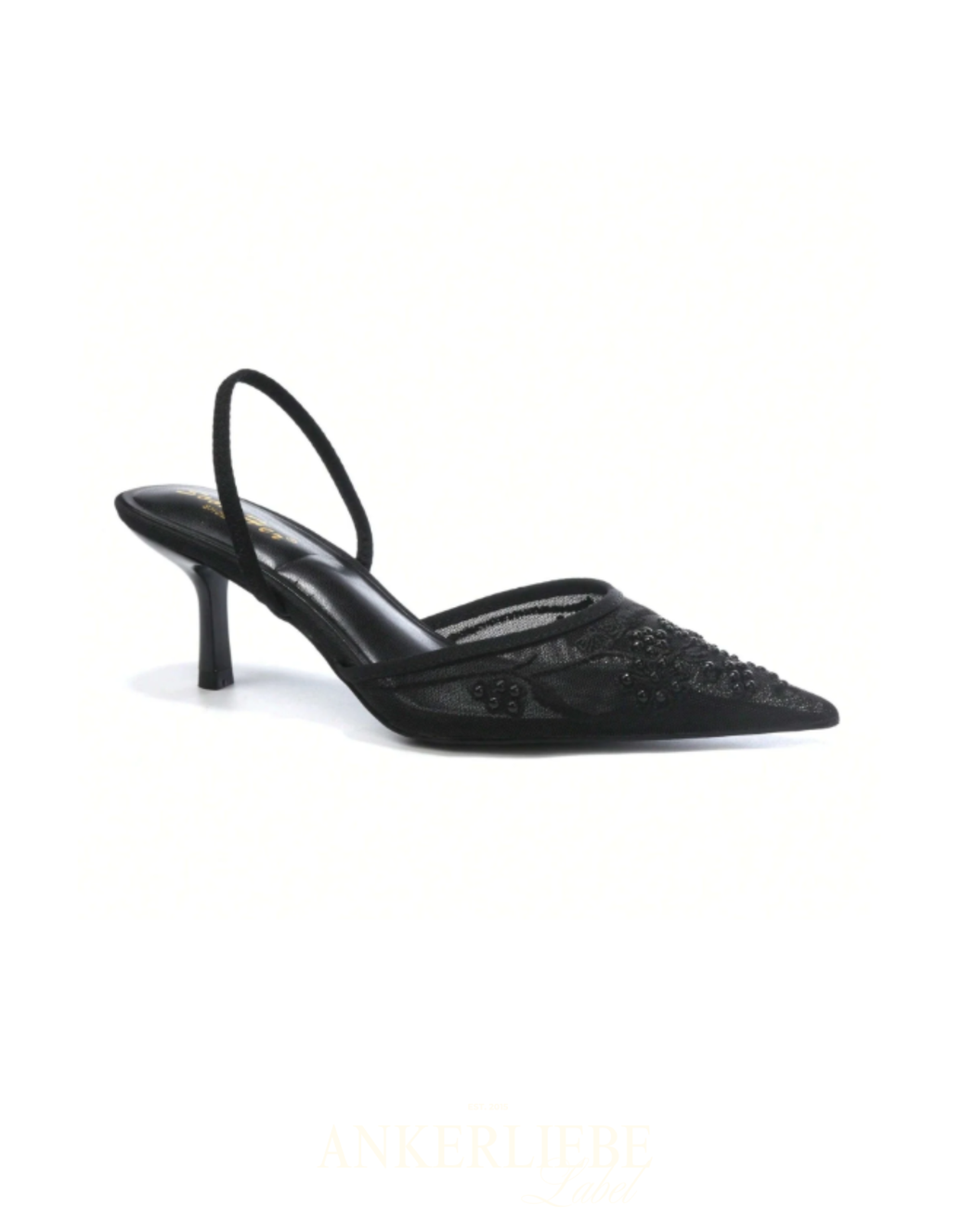 kittenheels mit mesh und perlenbesatz | schwarz