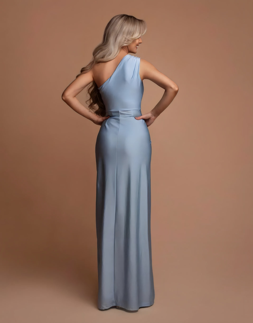 image Elegantes One-Shoulder Abendkleid im Greek-Goddess-Stil mit Drapierung | Eisblau