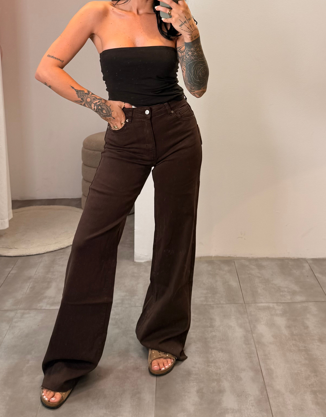 extra long wide leg choco | soft denim