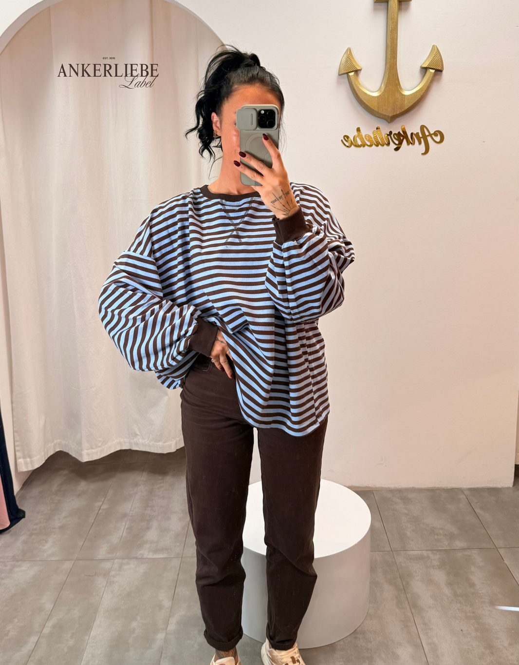 image sweatshirt gestreift | choco/blau
