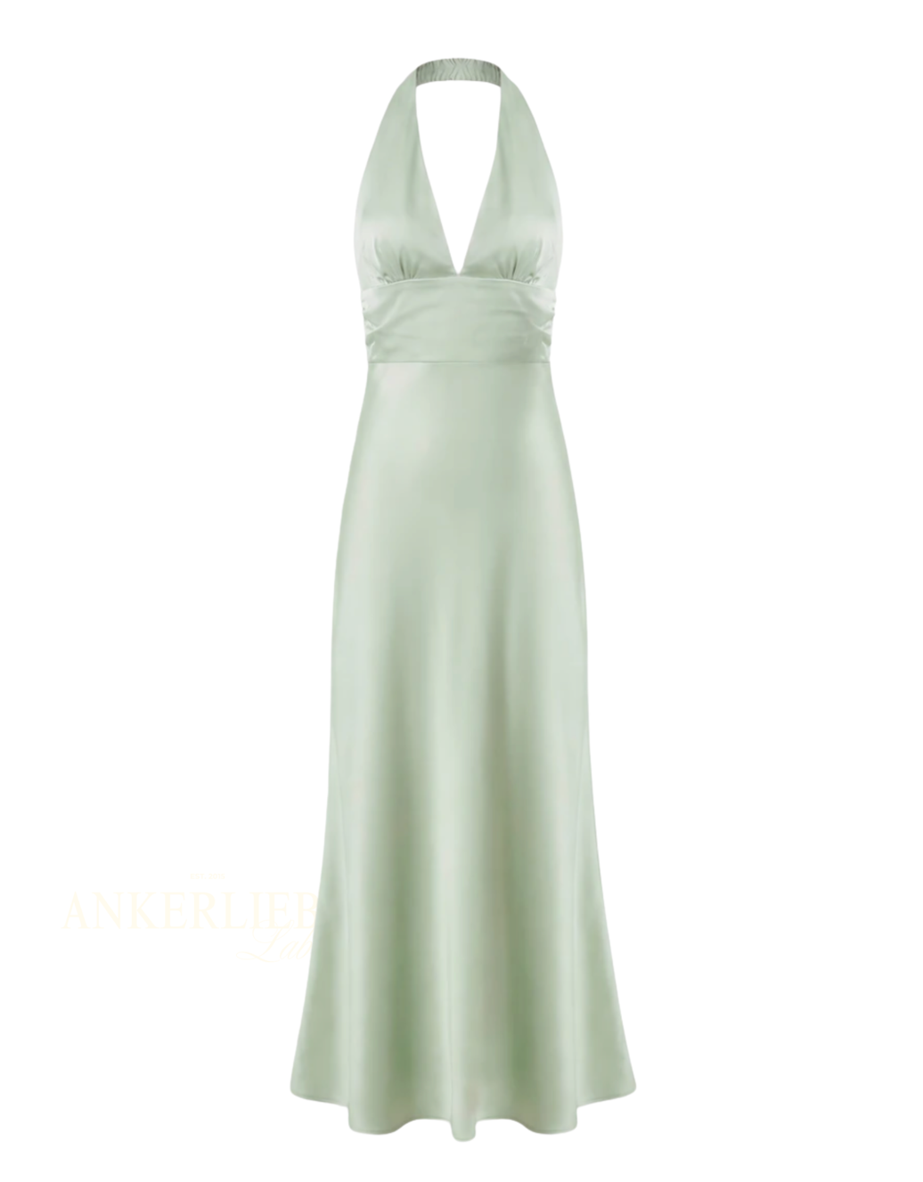 maxi satin kleid neckholder | salbei