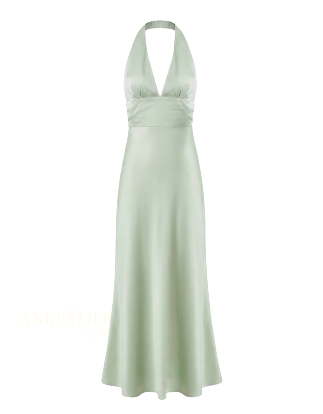 maxi satin kleid neckholder | salbei