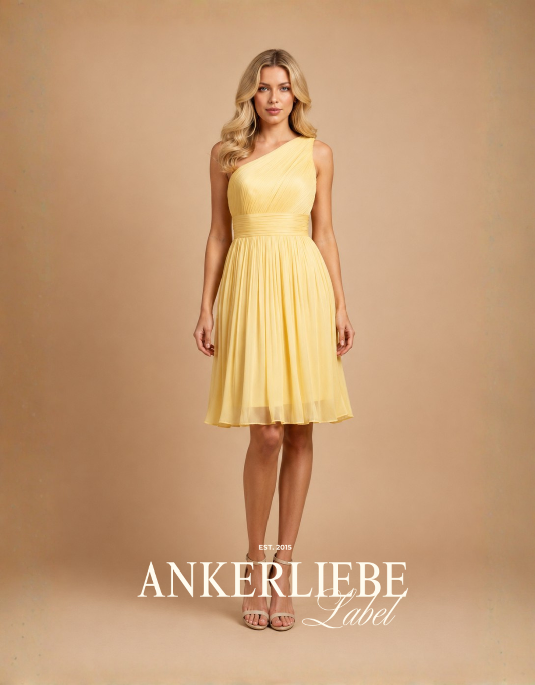 one-shoulder-cocktailkleid aus schimmerndem chiffon mit flexiblem rücken | butteryellow