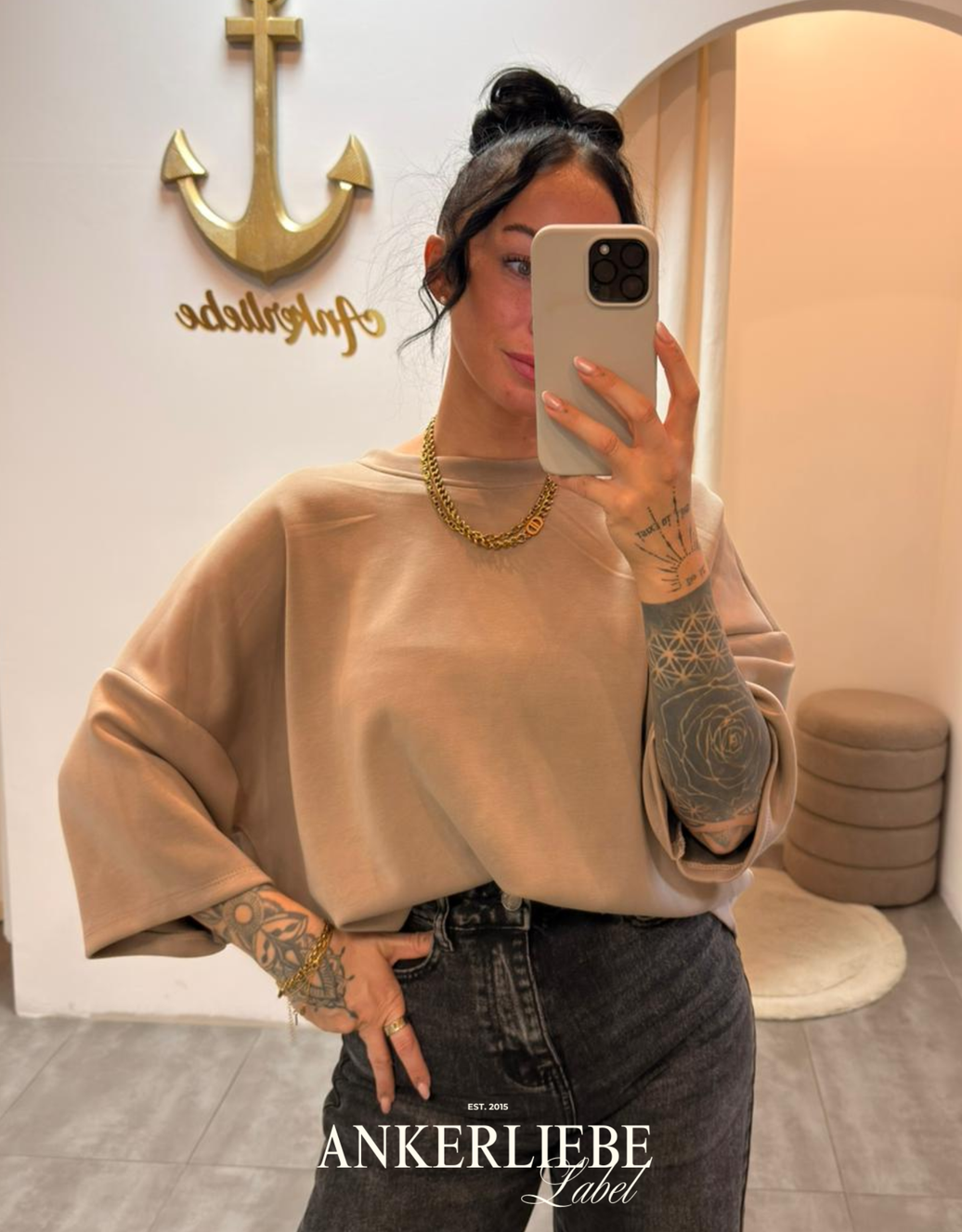 oversized 3/4 sweater shirt | camel