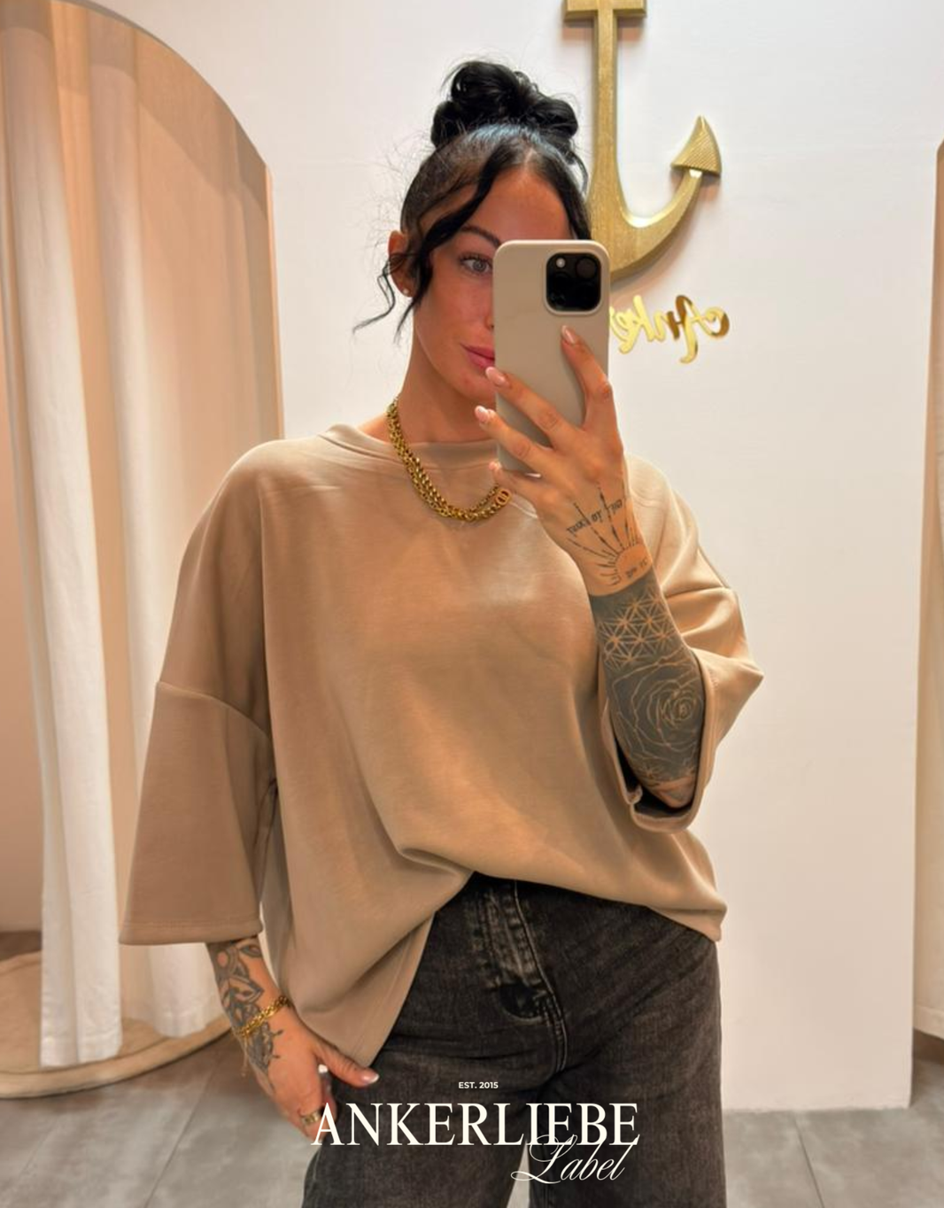 image oversized 3/4 sweater shirt | camel