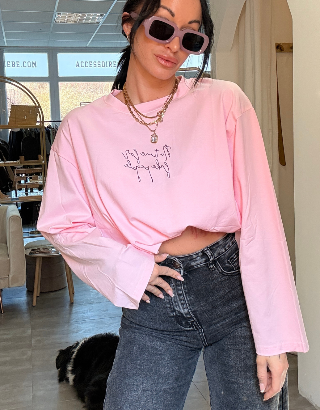 no time for fake people | oversized langarmshirt rosa