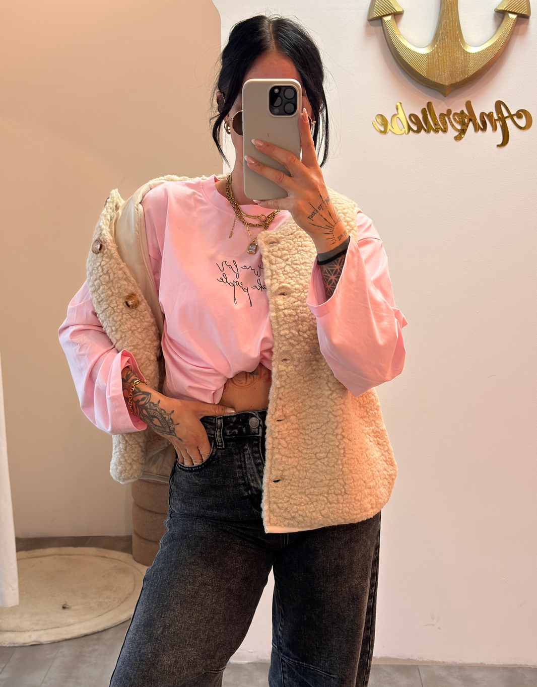 image no time for fake people | oversized langarmshirt rosa
