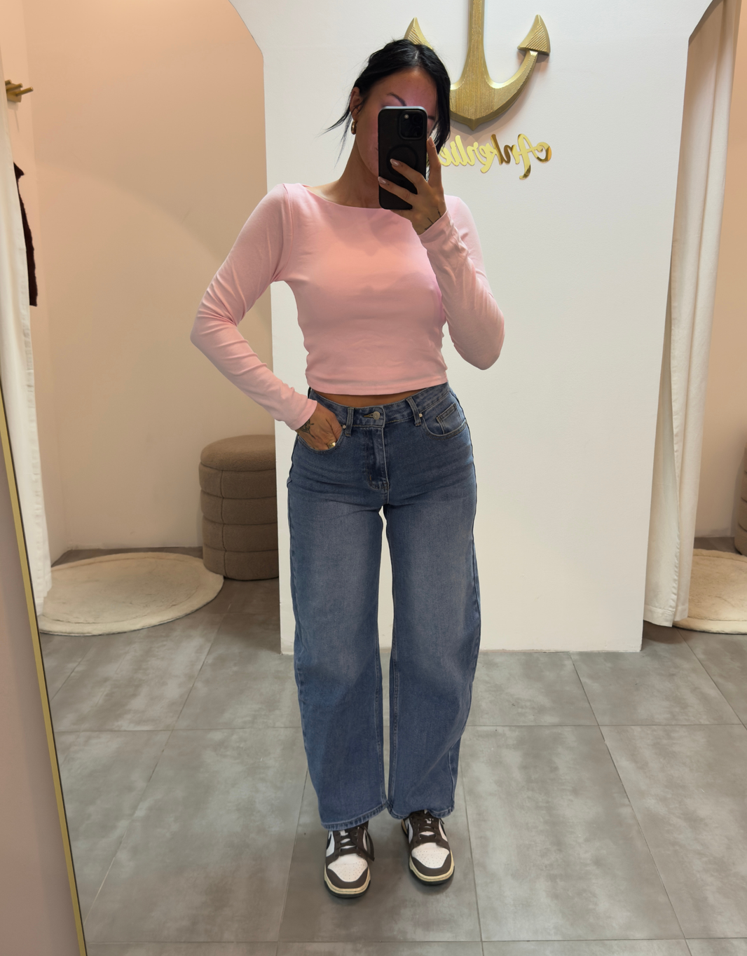 image lyn longsleeve crop shirt | rosa