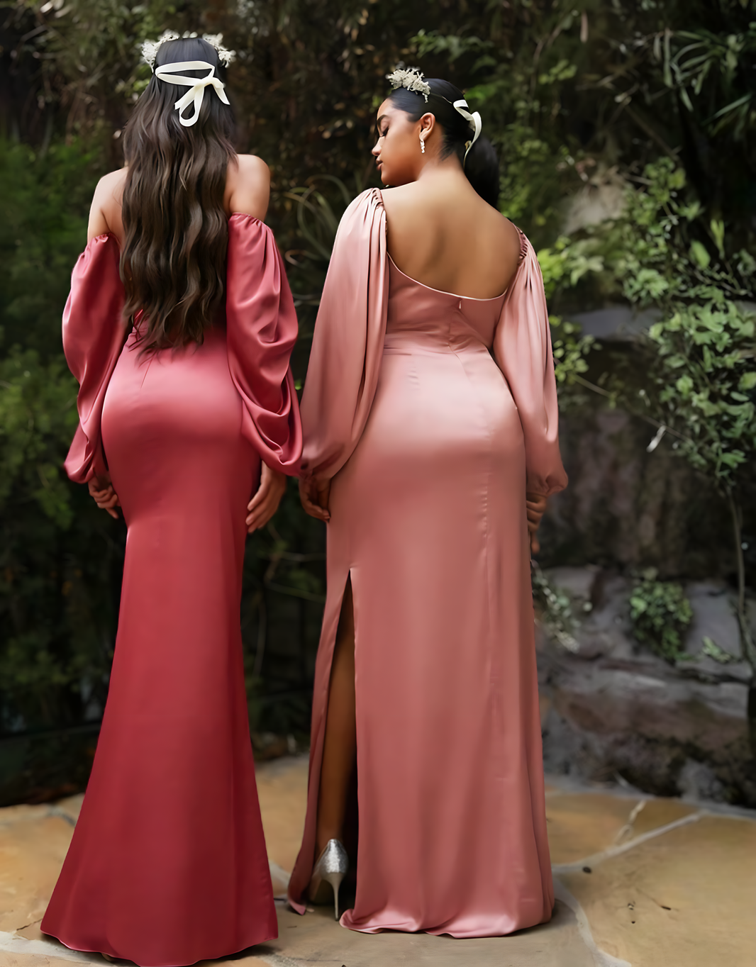 image Langärmeliges Abendkleid mit Ballonärmeln und Wickeloptik | Rosé