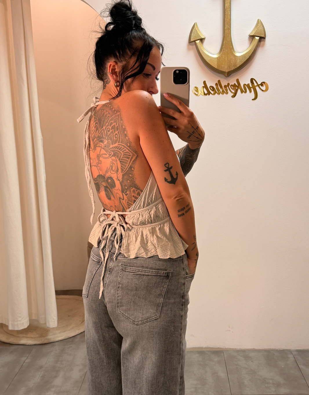 musselin top rückenfrei | taupe