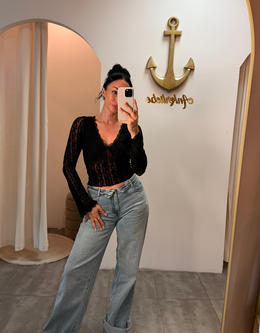 spitzen-crop-top | schwarz