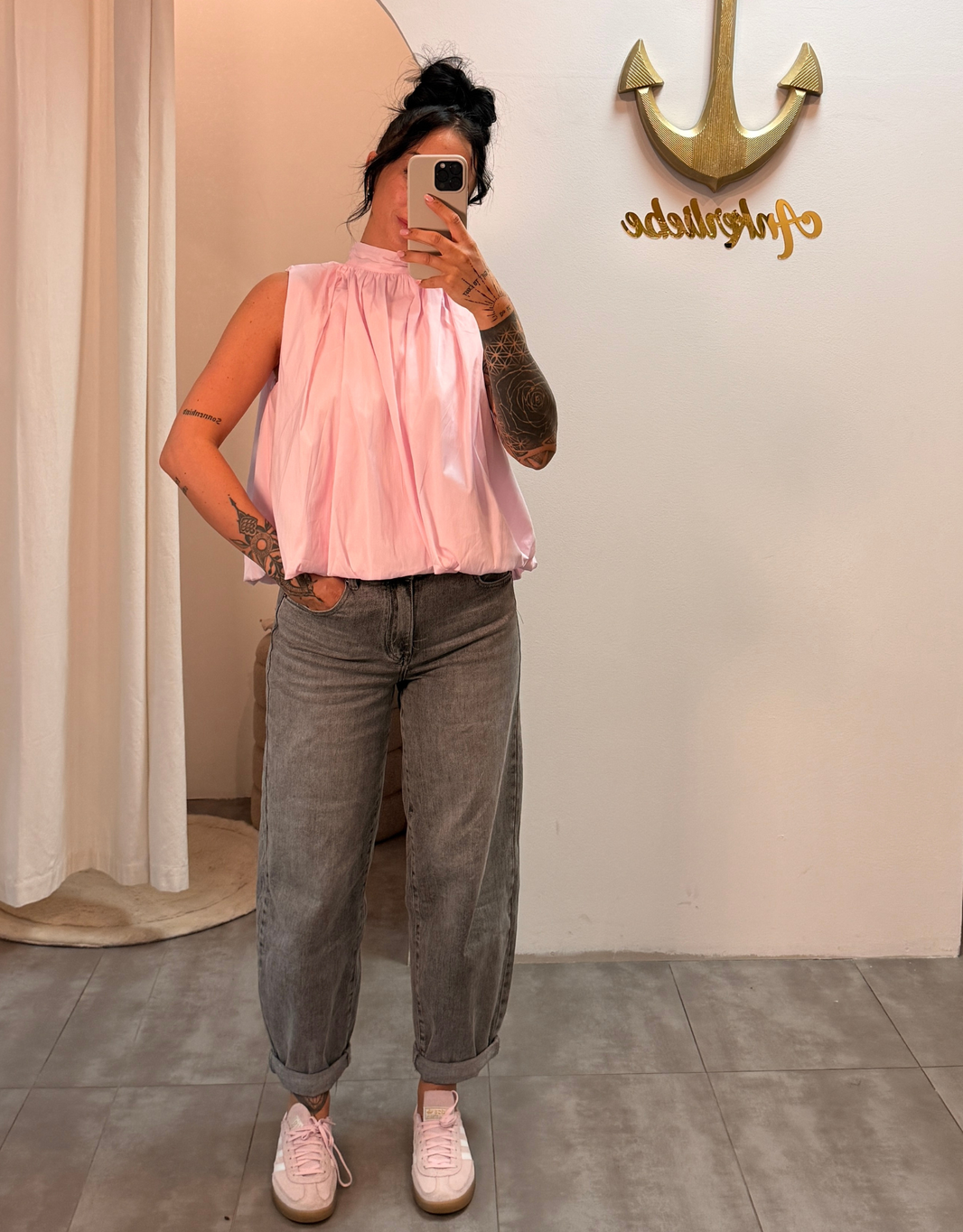 ballon bluse rückenfrei | rosa