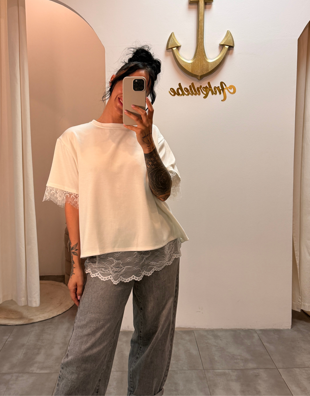 spitzenshirt open back | creme