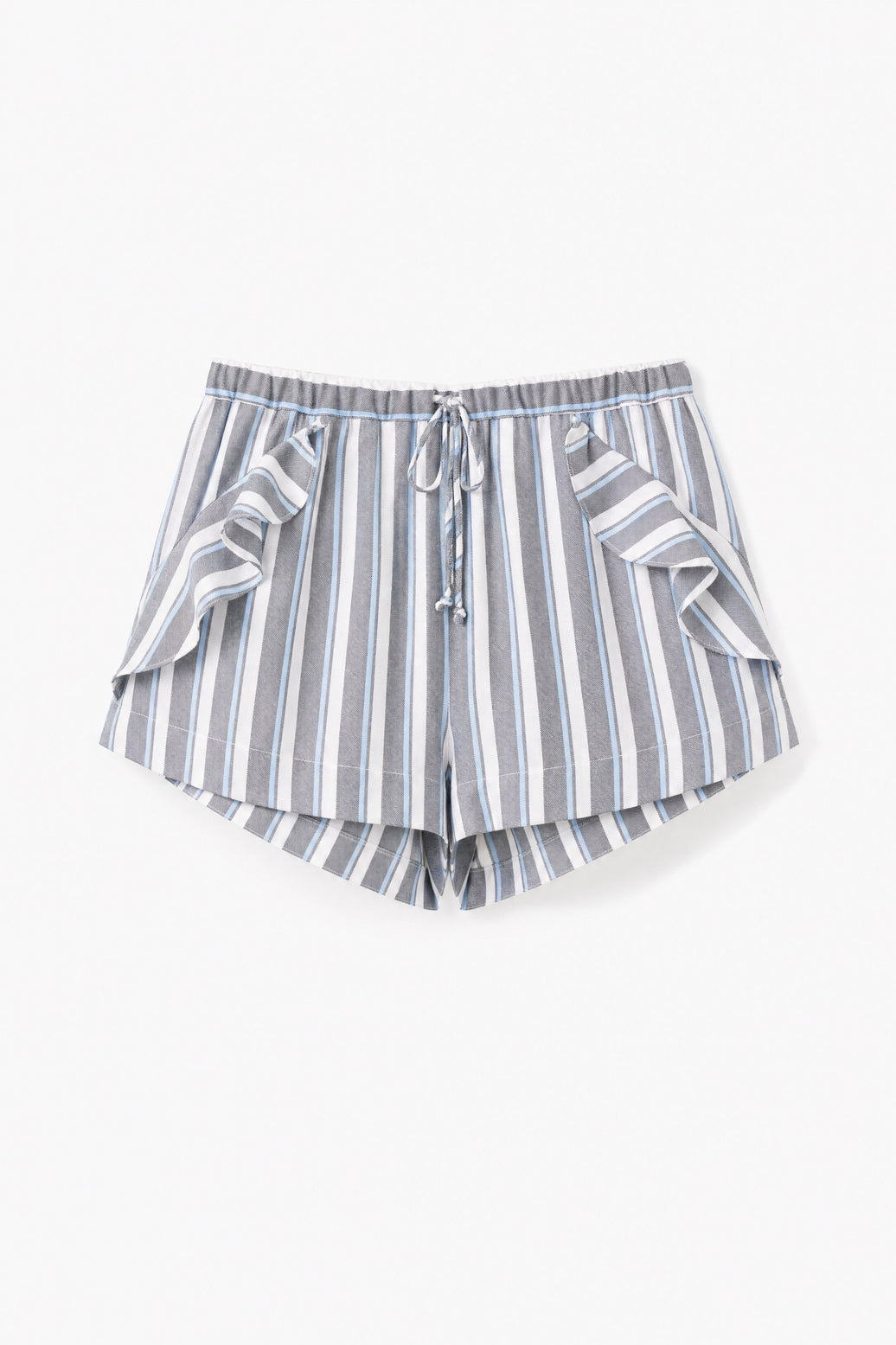 gestreifte volant-shorts mit lurexdetails | blau-grau