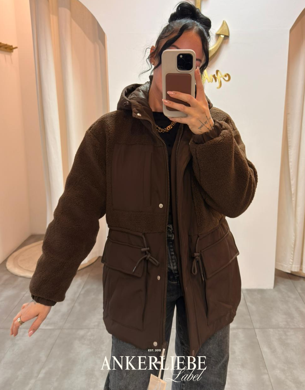 teddy parka mit kapuze | braun