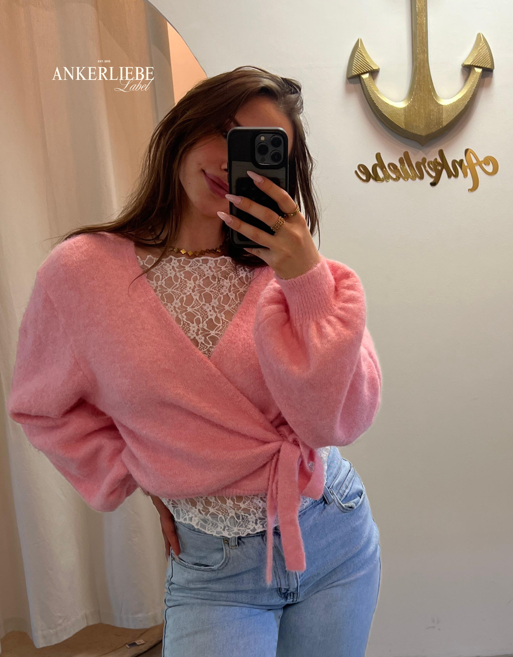 wickel-cardigan mit ballonärmeln | rosa