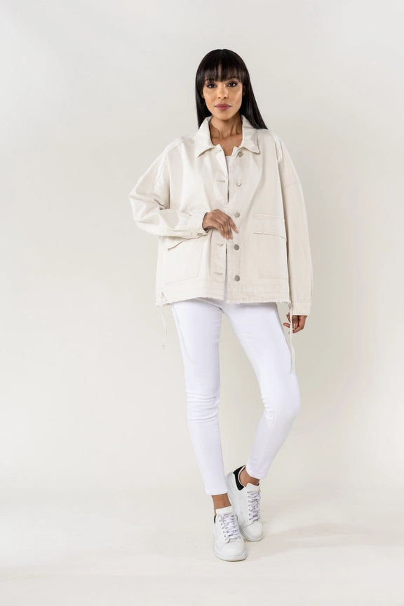 jeansjacke oversized mit kordelzug | creme